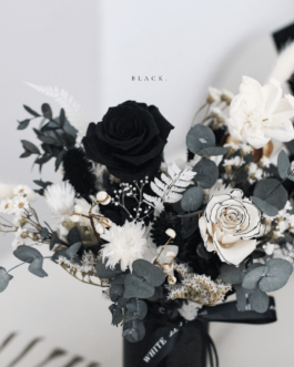 永生花盆-Black ｜White flower